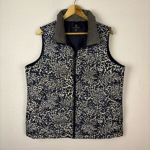 Lands End Navy Floral Down Vest